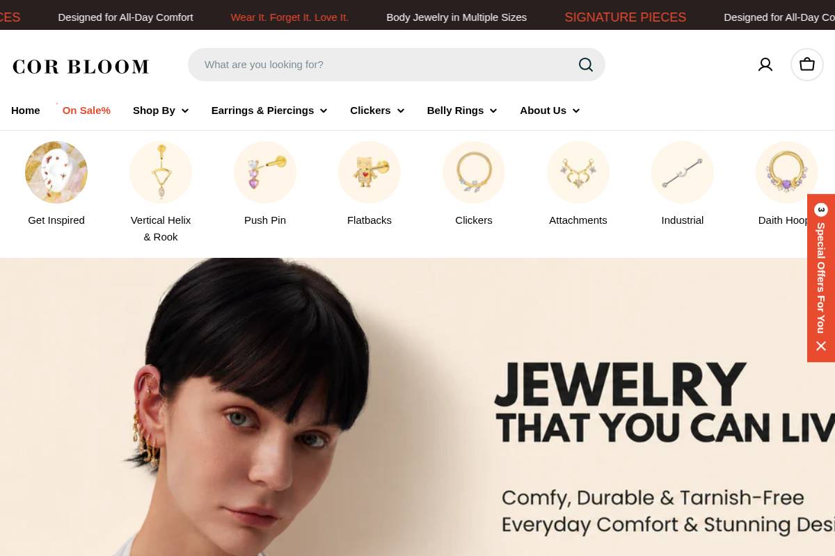 corbloomjewelry.com homepage screenshot