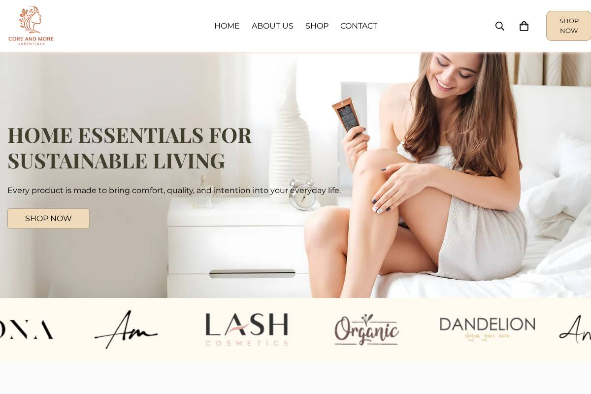 coreandmoreessentials.com homepage screenshot