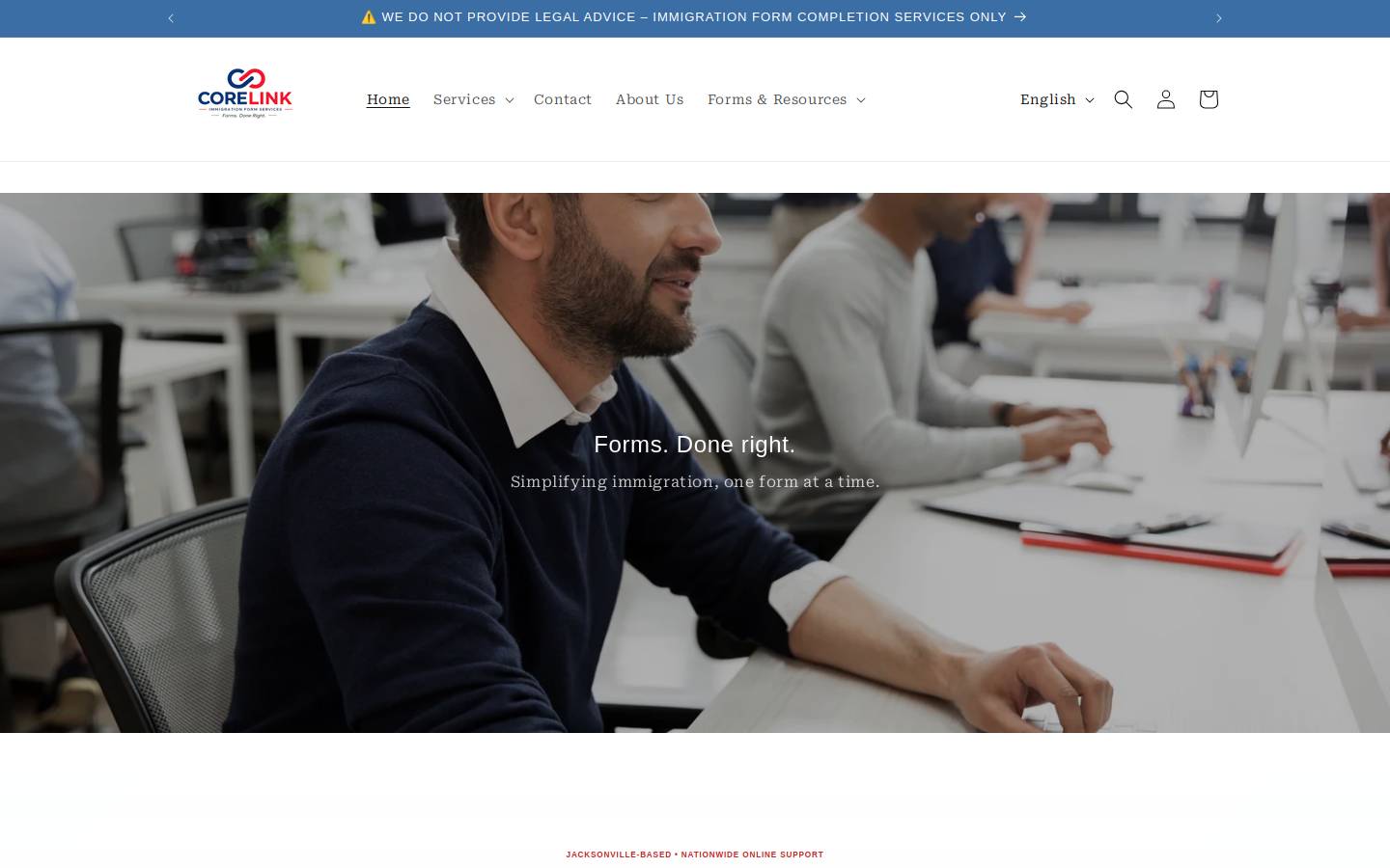 corelinkimmigration.com homepage screenshot