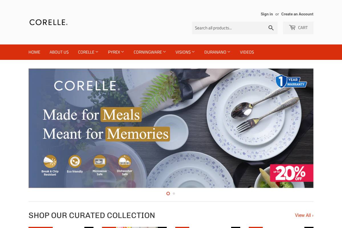 corelle.co.in homepage screenshot