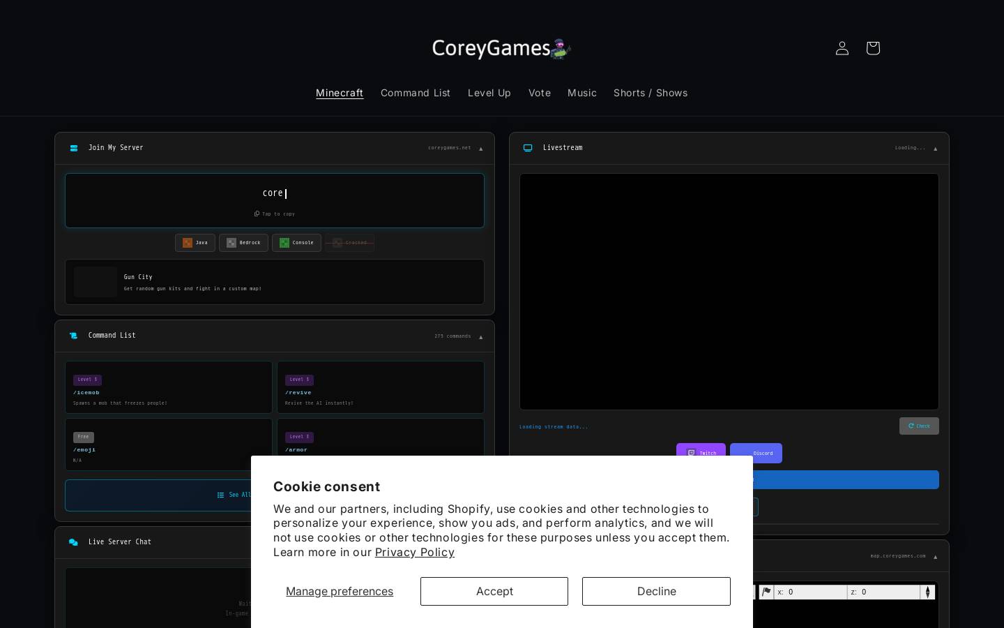 coreygames.com homepage screenshot