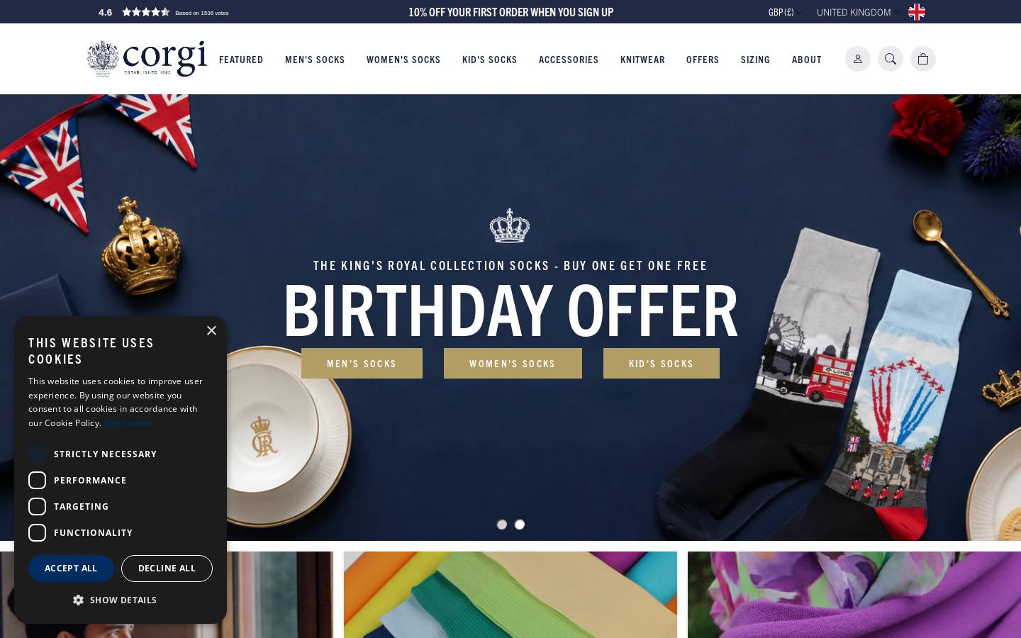 Corgi Socks homepage screenshot