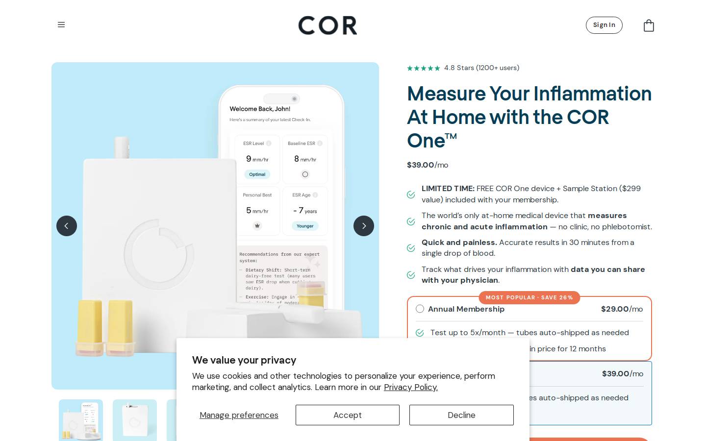COR Health Inc. homepage screenshot