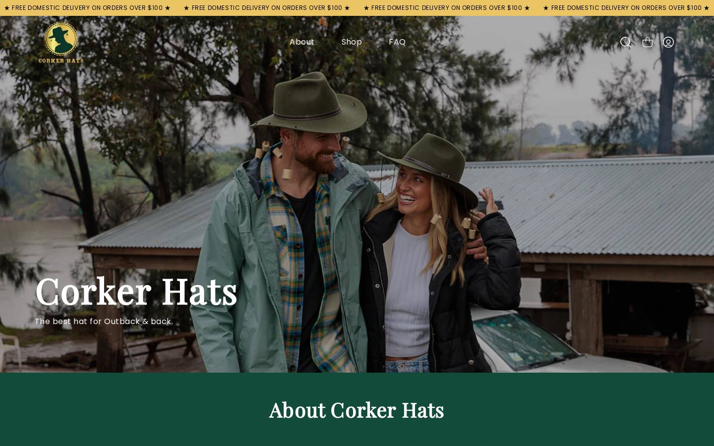 corkerhats.com homepage screenshot