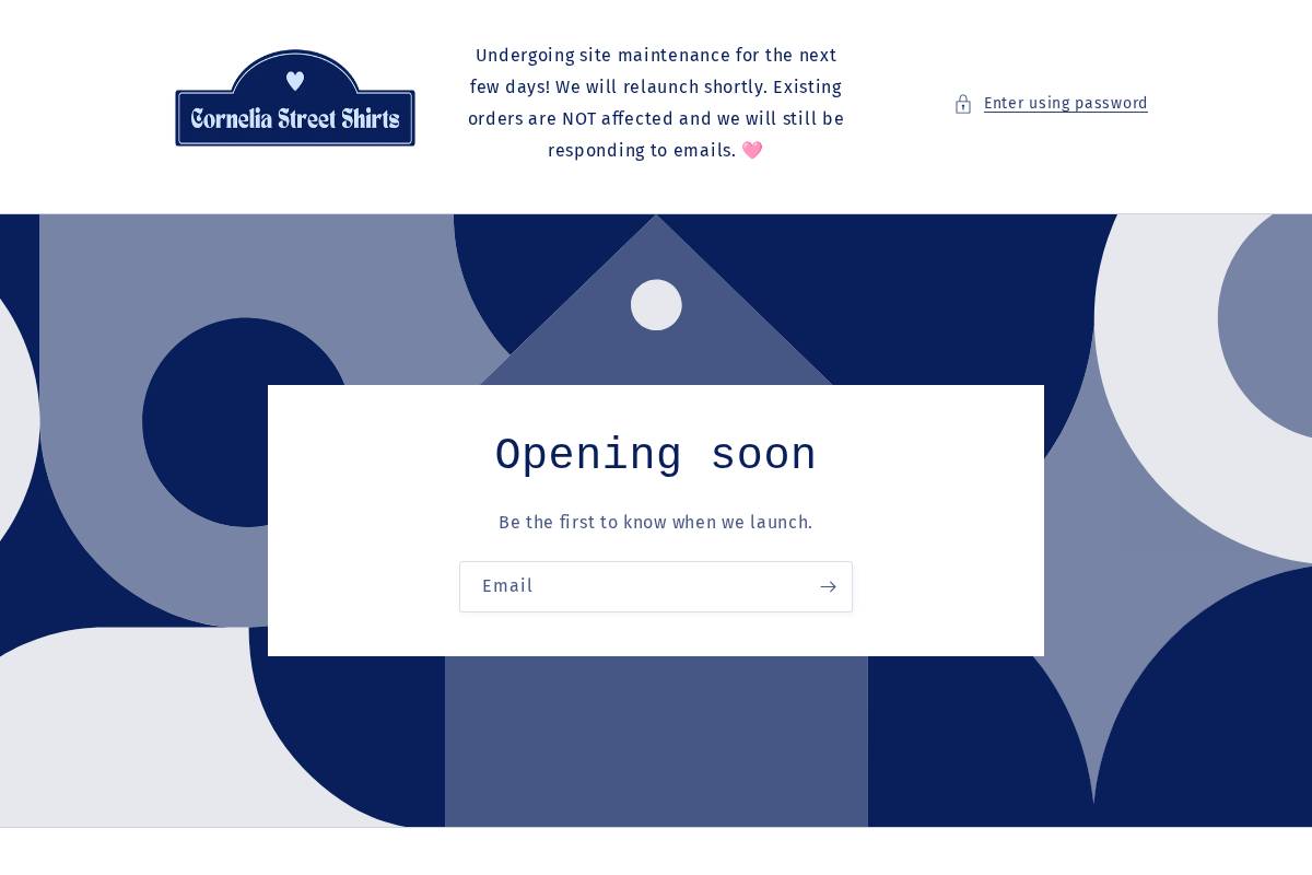 corneliastreetshirts.com homepage screenshot