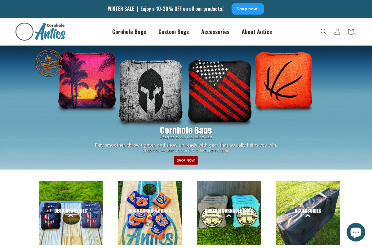 cornholeantics.com homepage screenshot