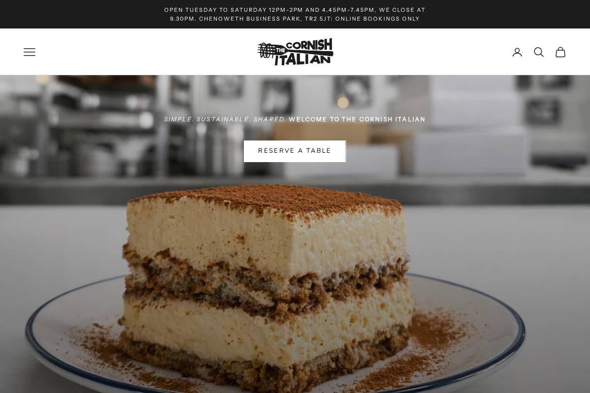 The Cornish Italian homepage screenshot