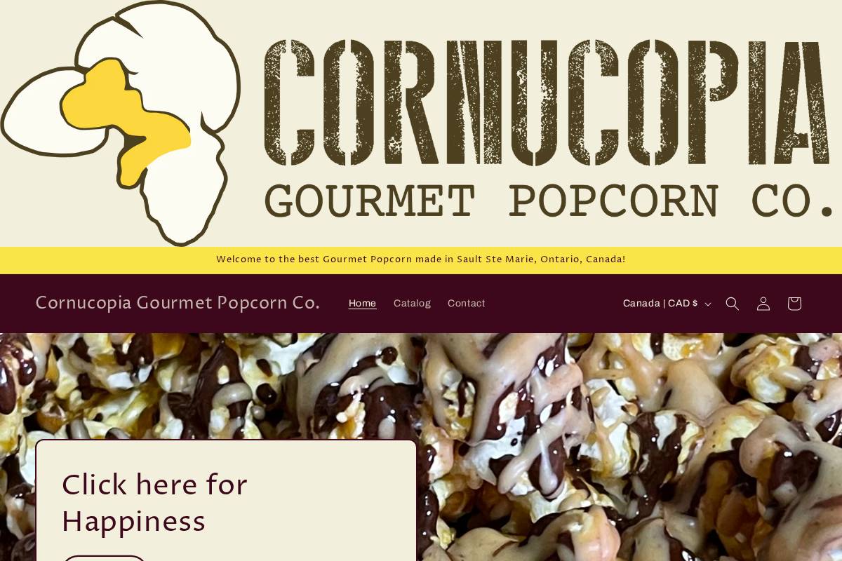 cornucopiapopcorn.ca homepage screenshot