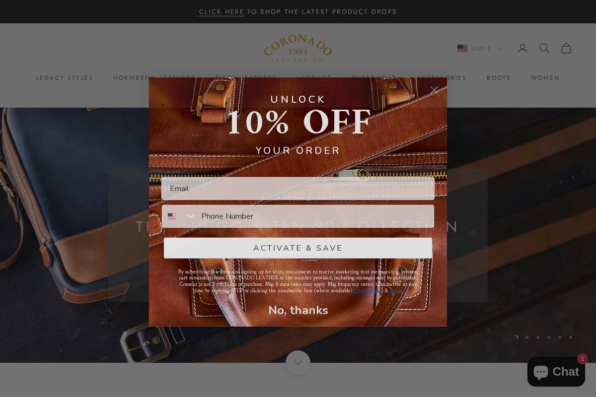 Coronado Leather Co. homepage screenshot