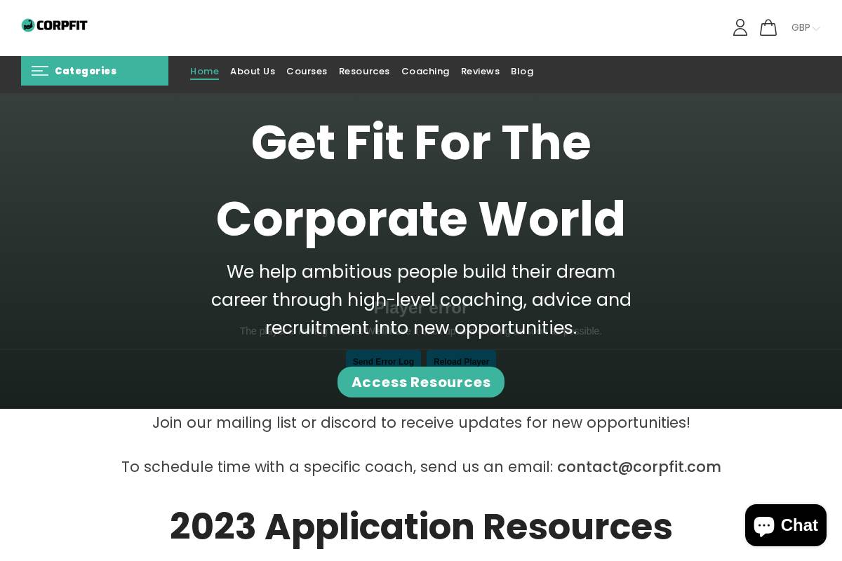 CorpFit homepage screenshot
