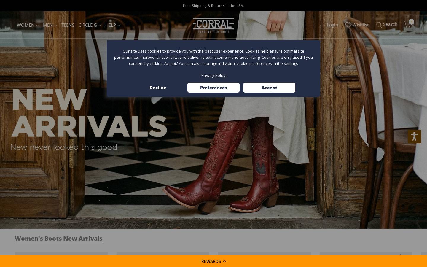 corralboots.com homepage screenshot