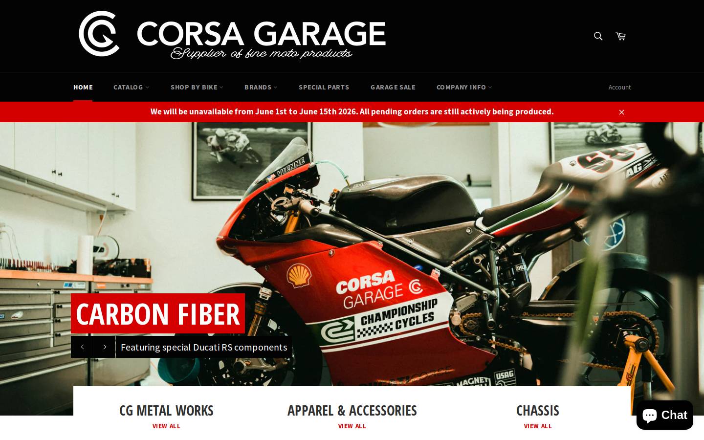 Corsagarage homepage screenshot