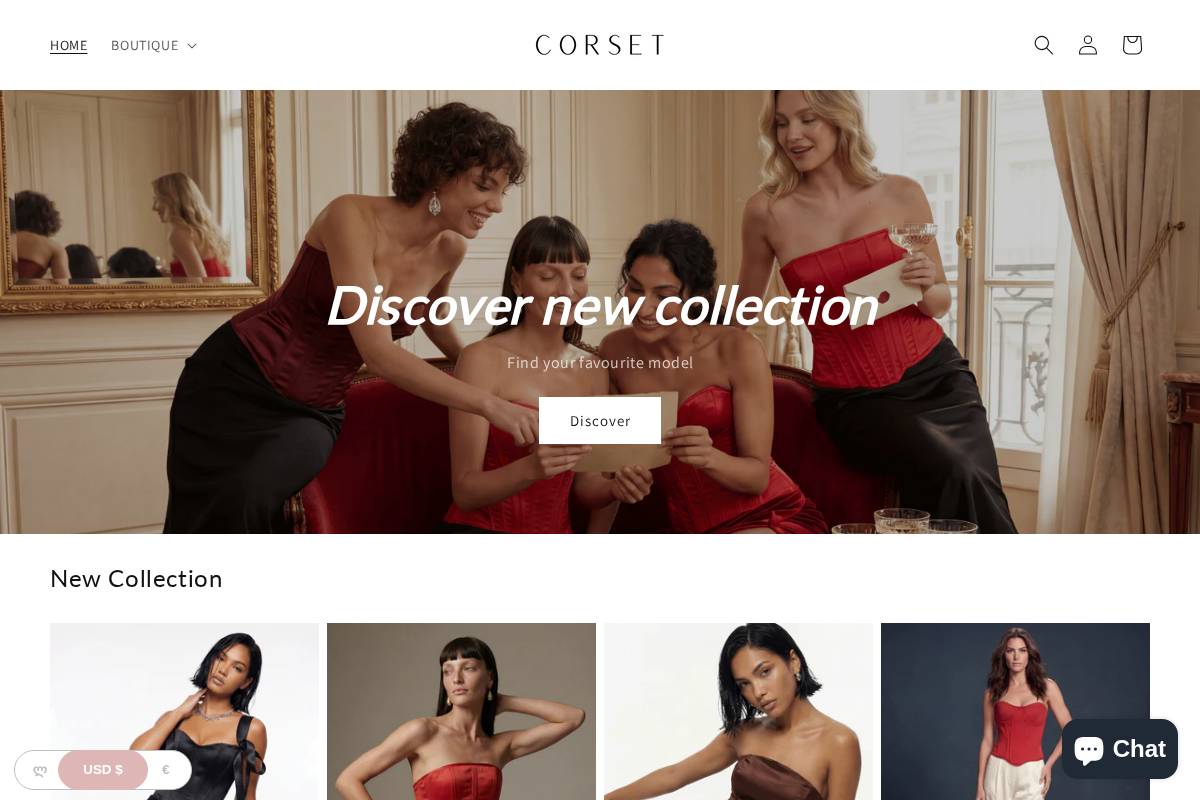 corsethouse.com homepage screenshot