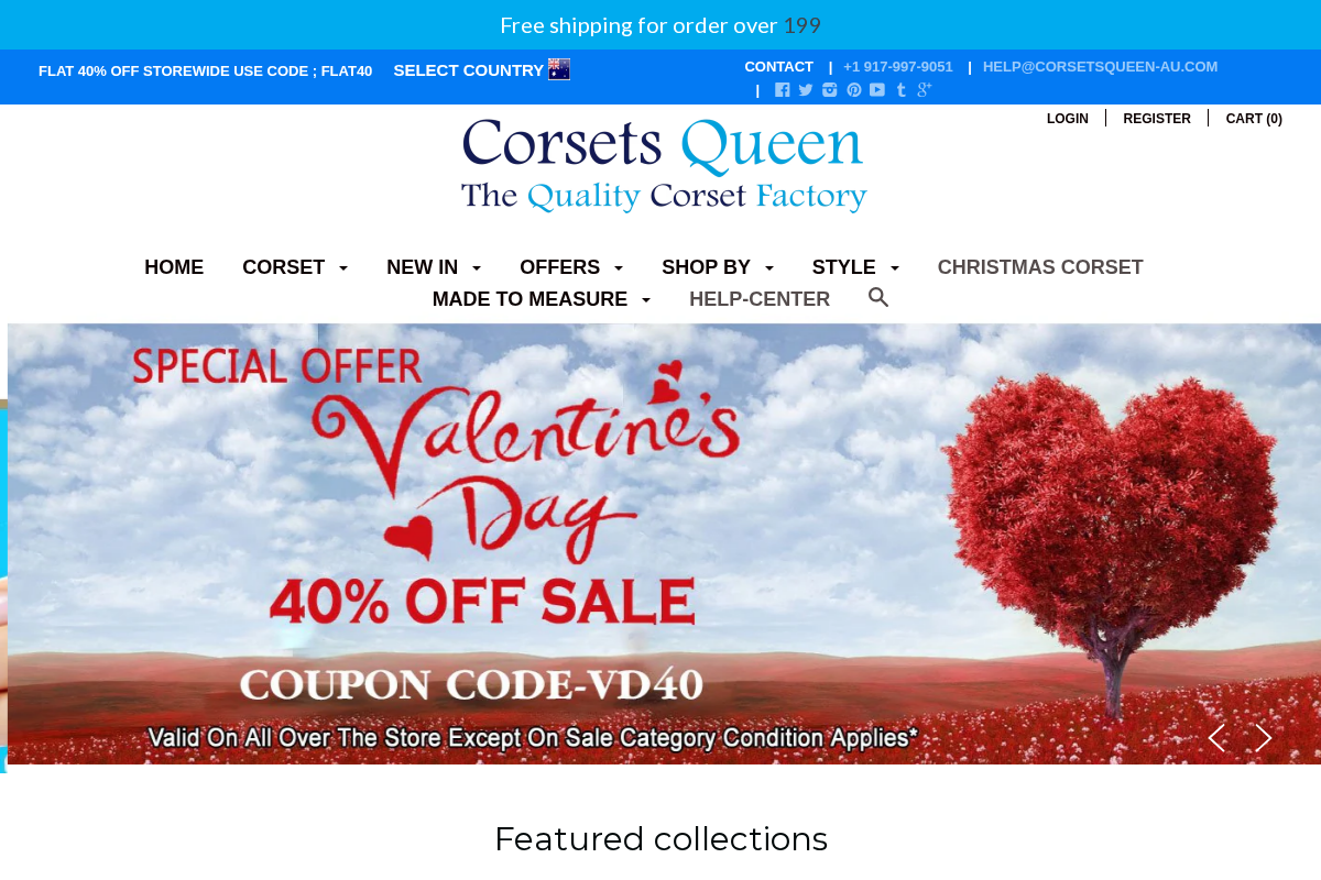 Corsets Queen AU homepage screenshot