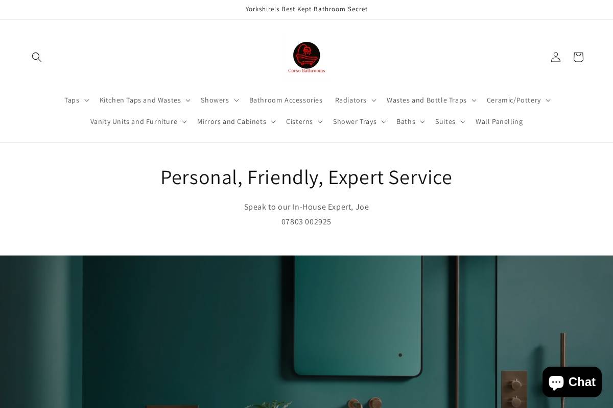 Corsobathrooms homepage screenshot