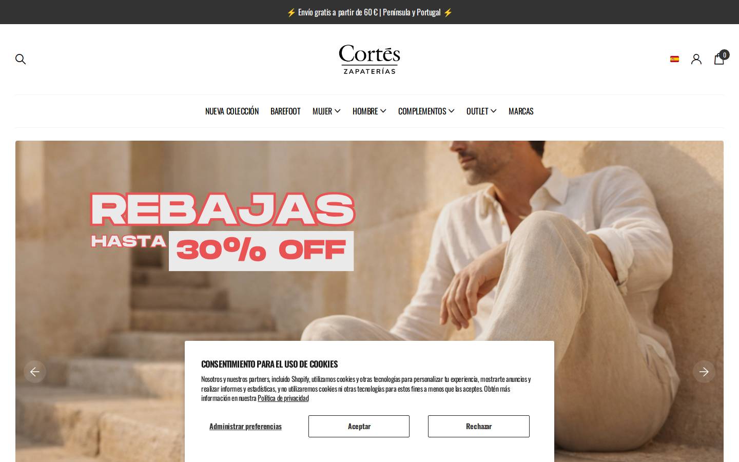 Zapatería Cortes homepage screenshot