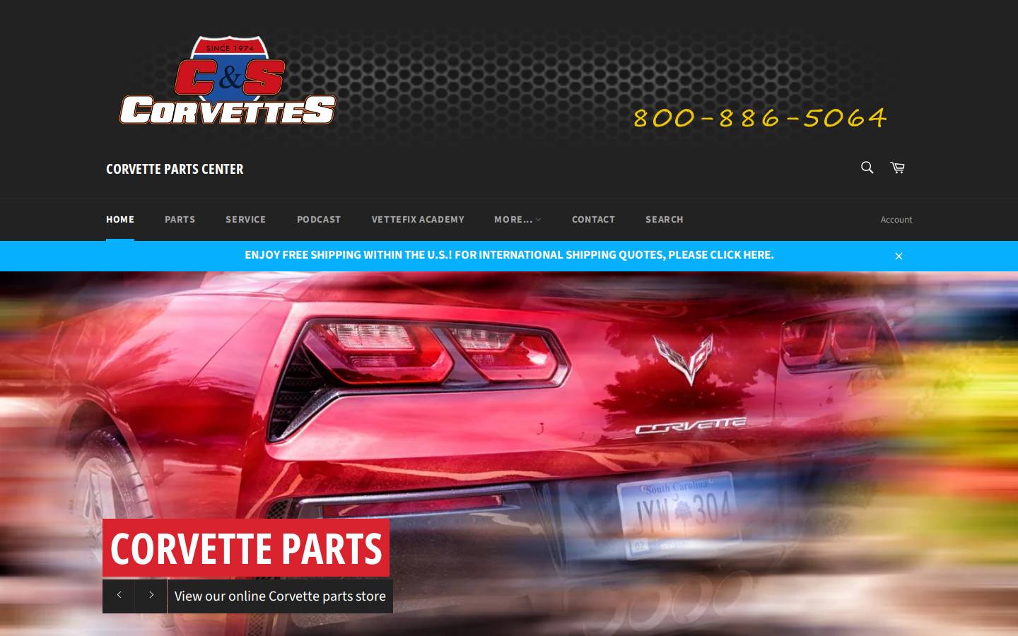 corvettepartscenter.com homepage screenshot