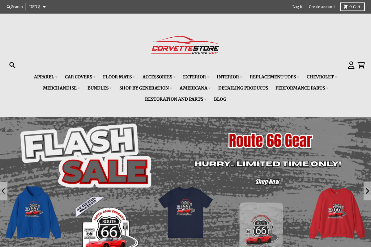 corvettestoreonline.com homepage screenshot