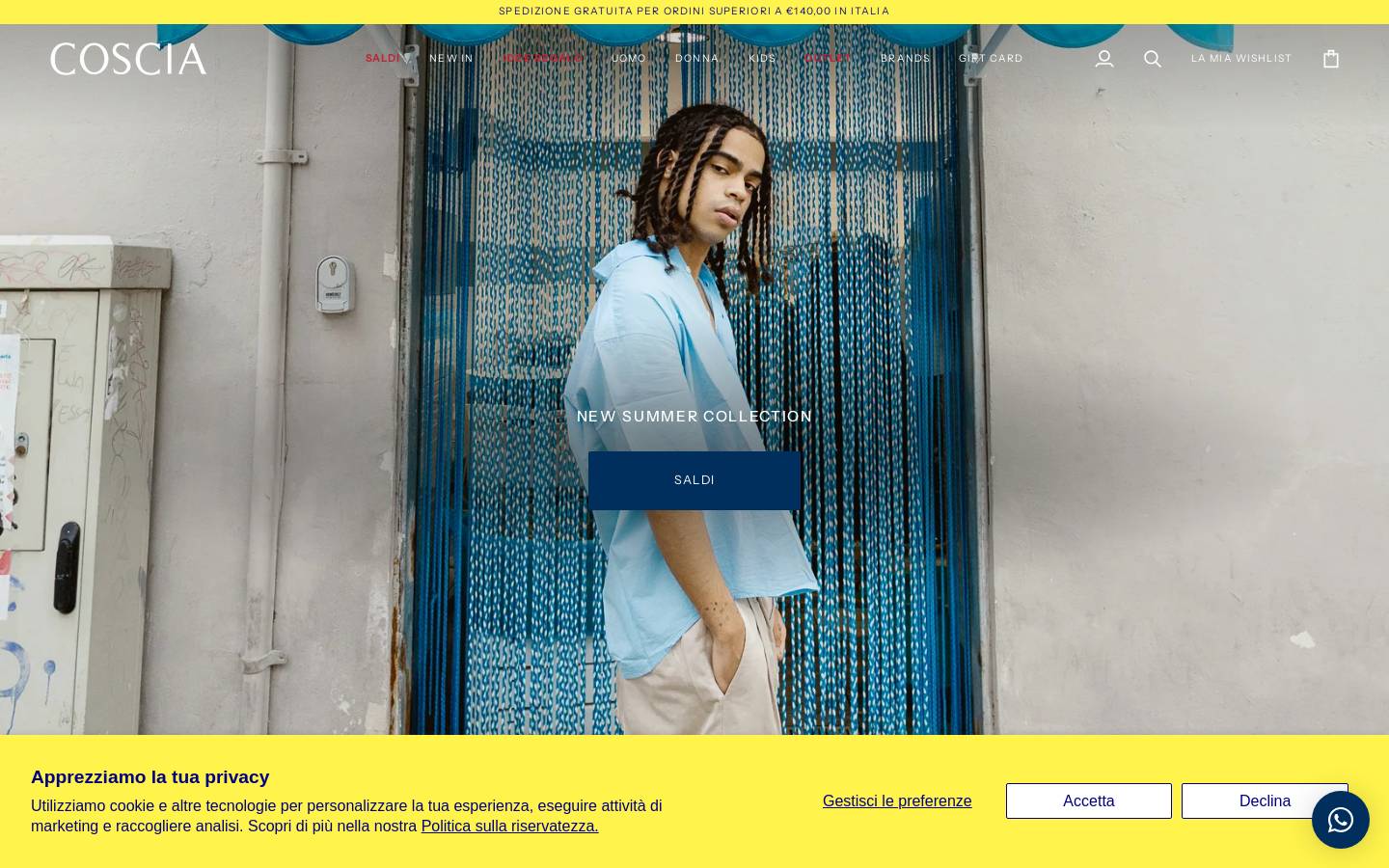 COSCIA Store homepage screenshot