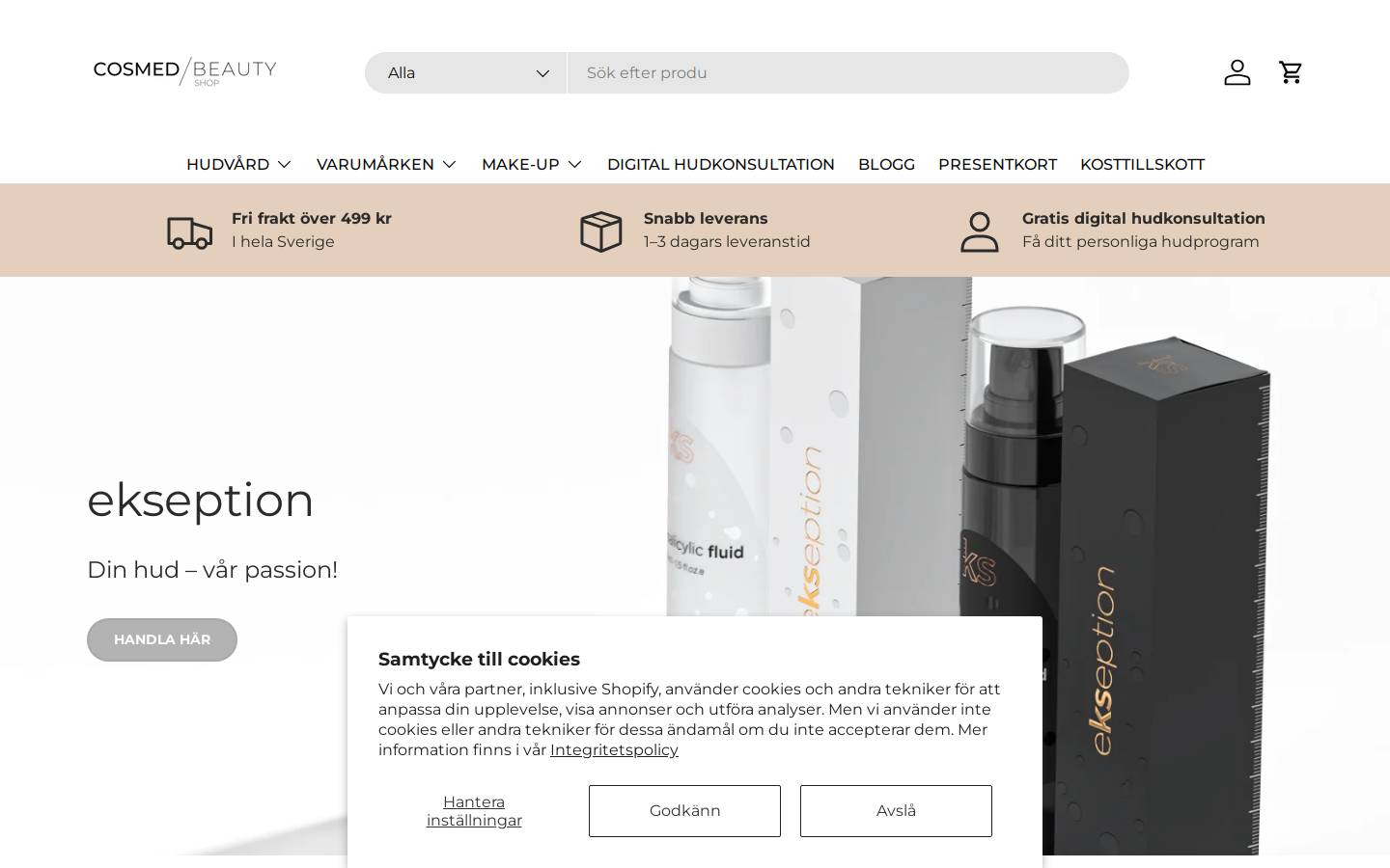 cosmedbeautyshop.se homepage screenshot