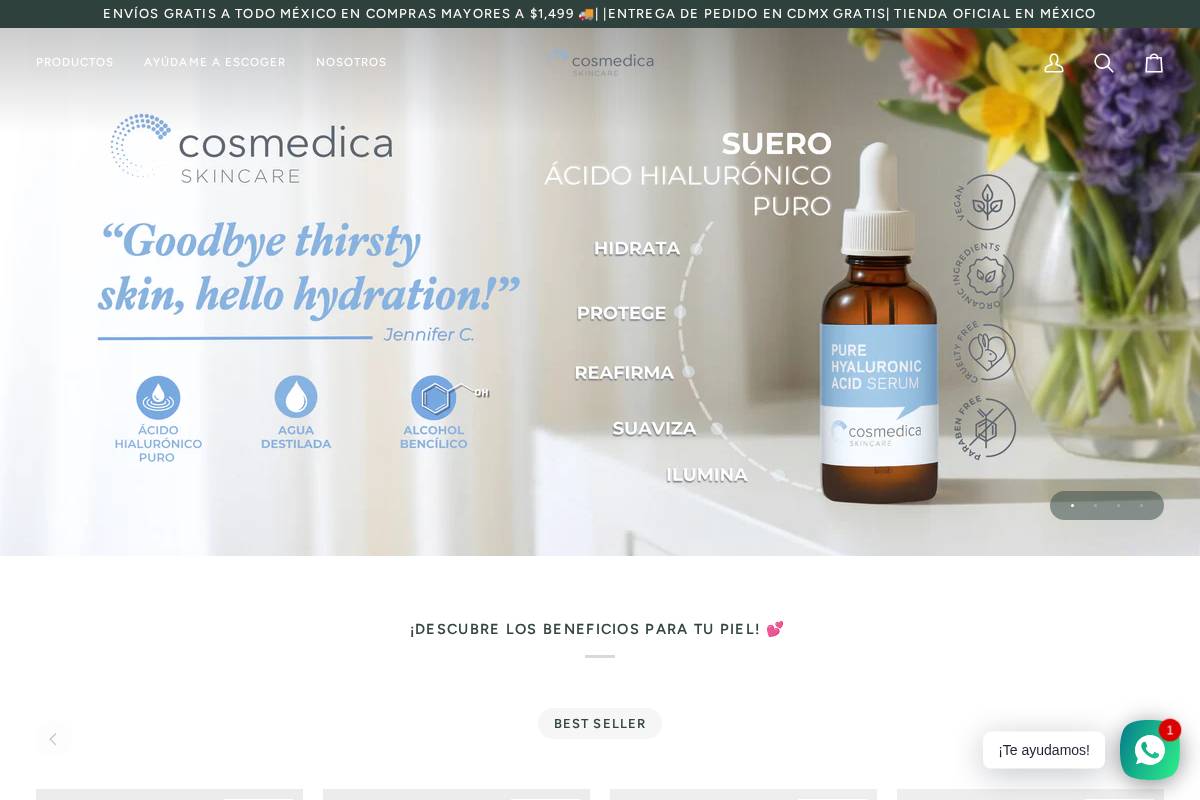 Cosmedica Skincare homepage screenshot