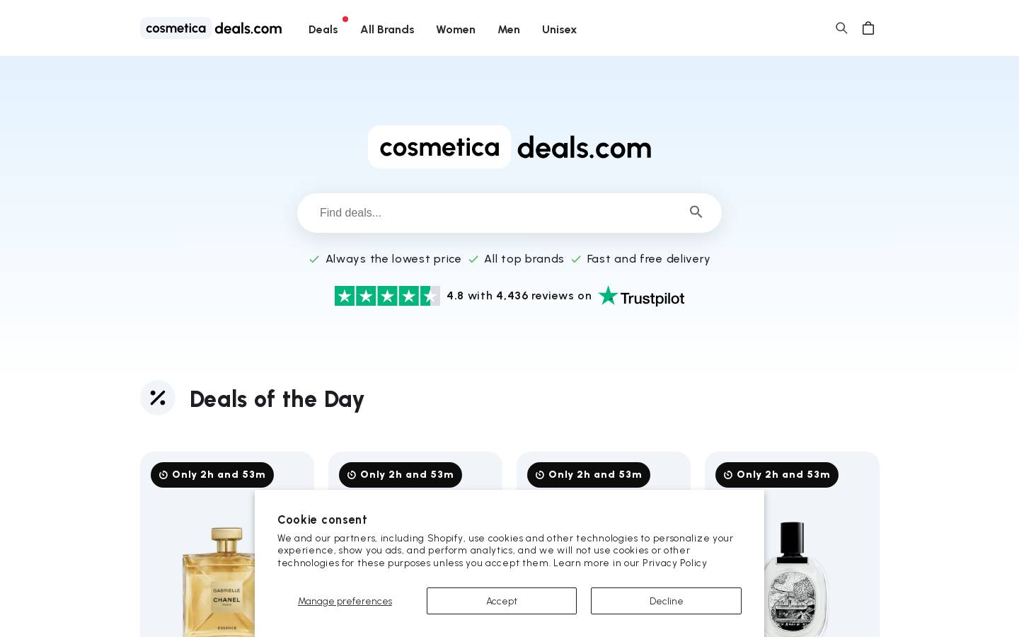cosmeticadeals.co homepage screenshot