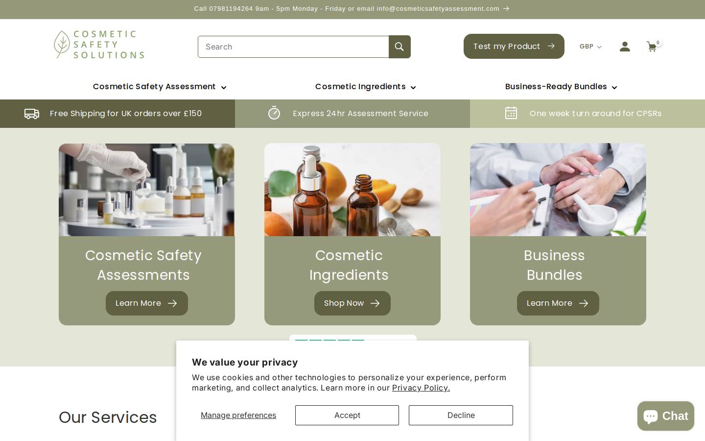 Cosmetic Safety Solutions Ltd homepage screenshot