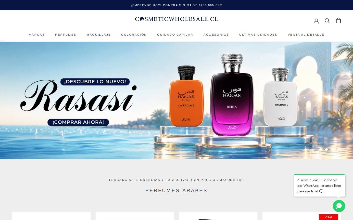 cosmeticwholesale.cl homepage screenshot