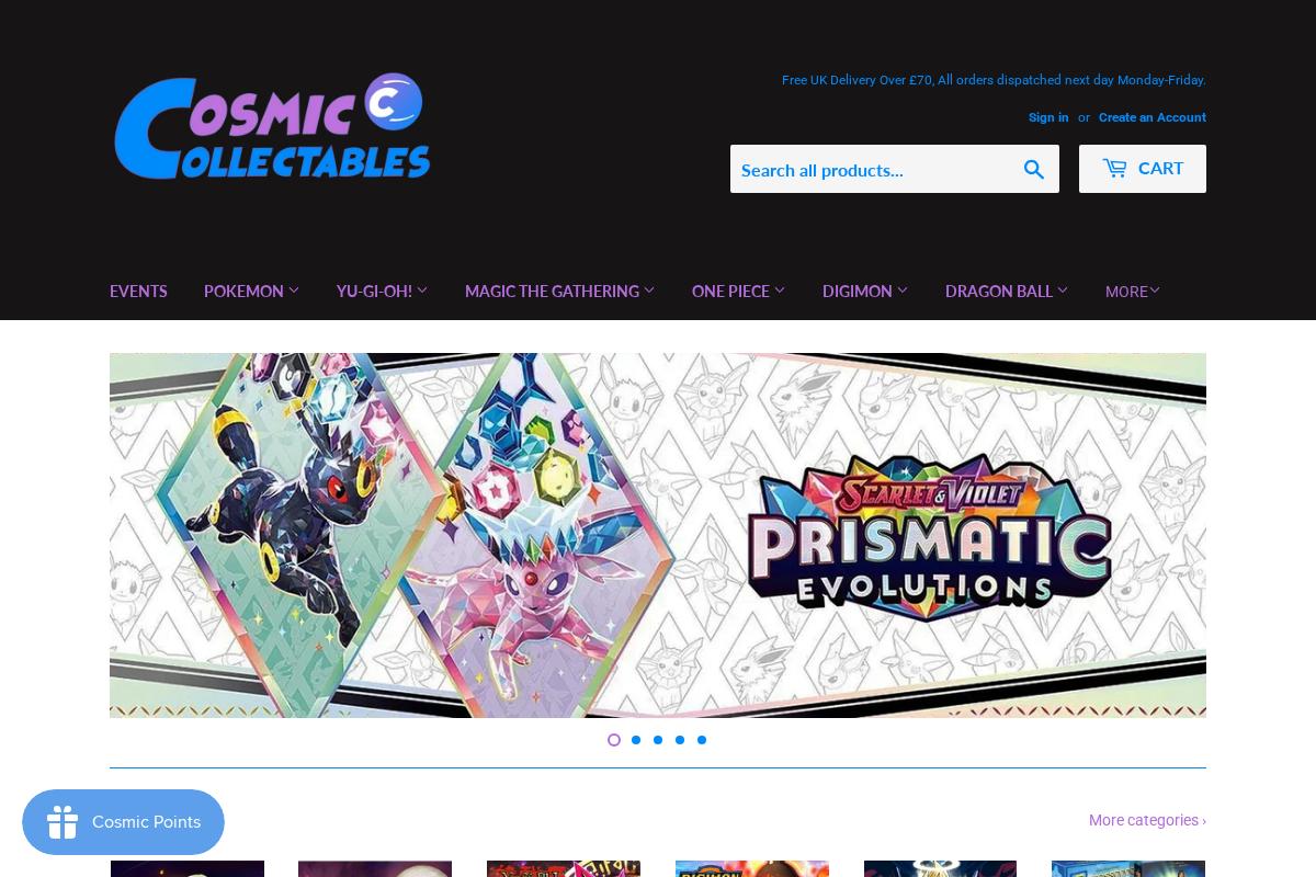 Cosmic Collectables homepage screenshot