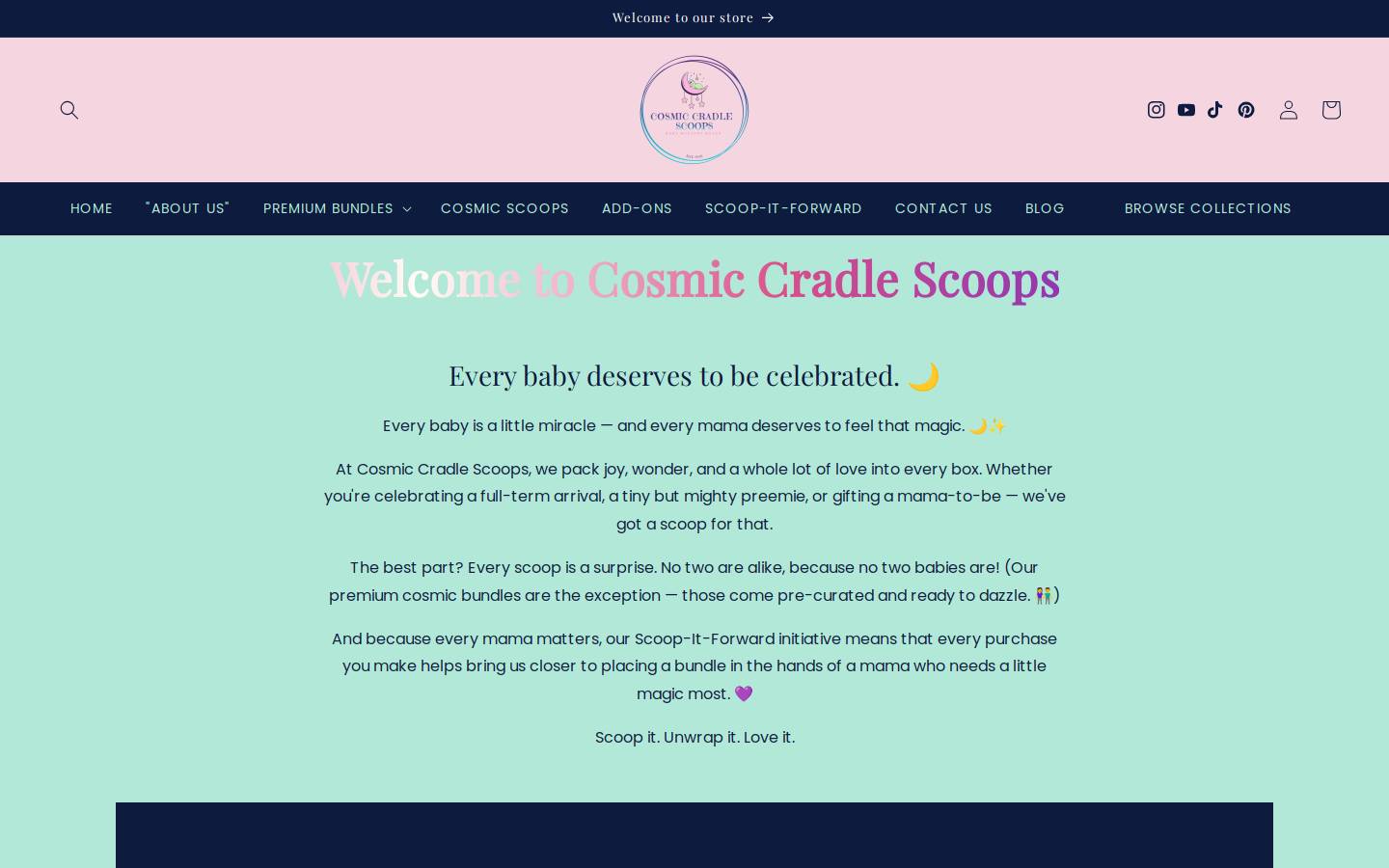 cosmiccradlescoops.com homepage screenshot