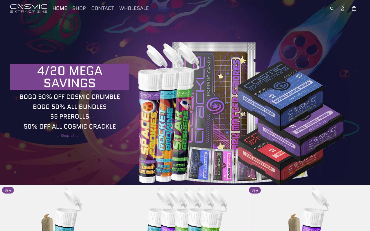 cosmicextractions.com homepage screenshot