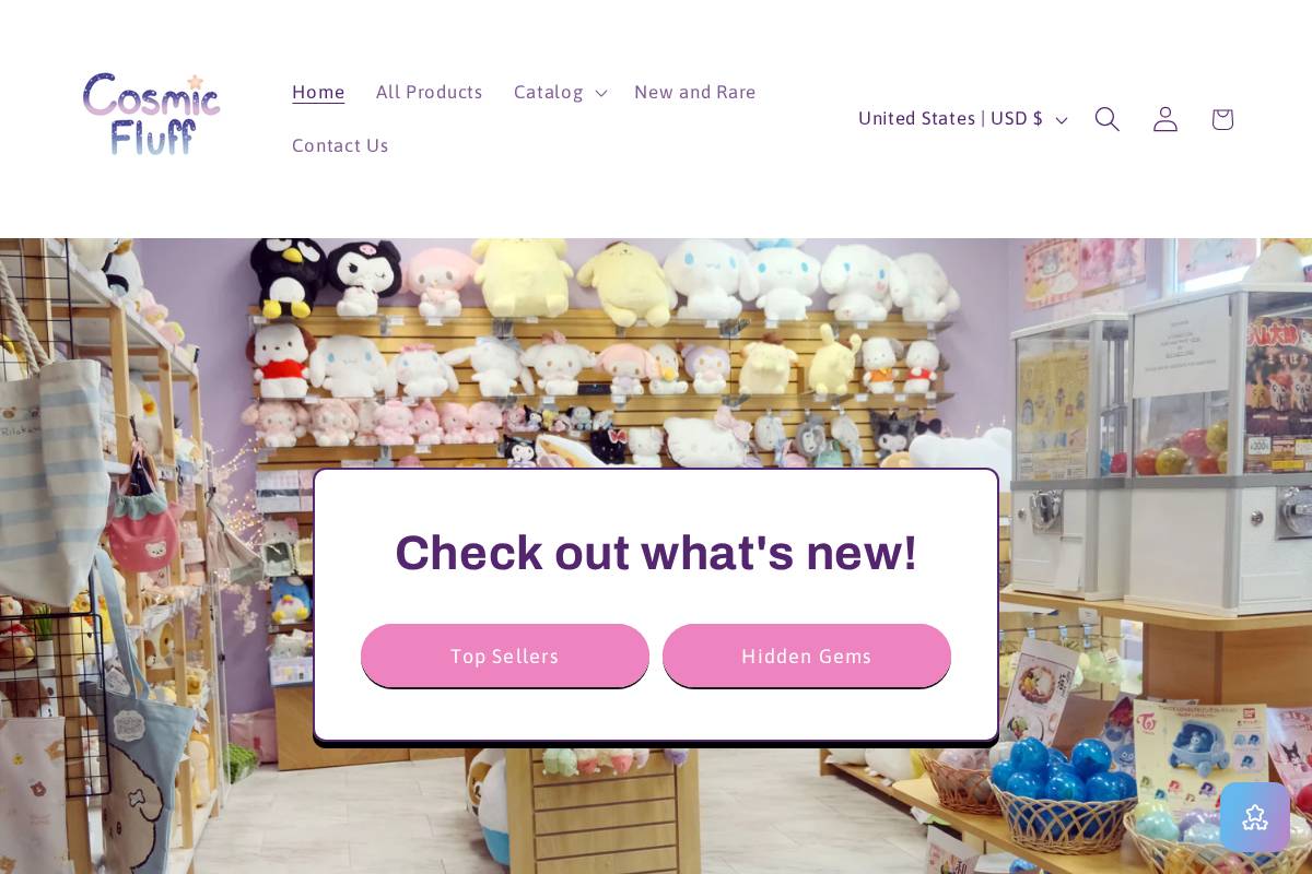cosmicfluffplush.com homepage screenshot