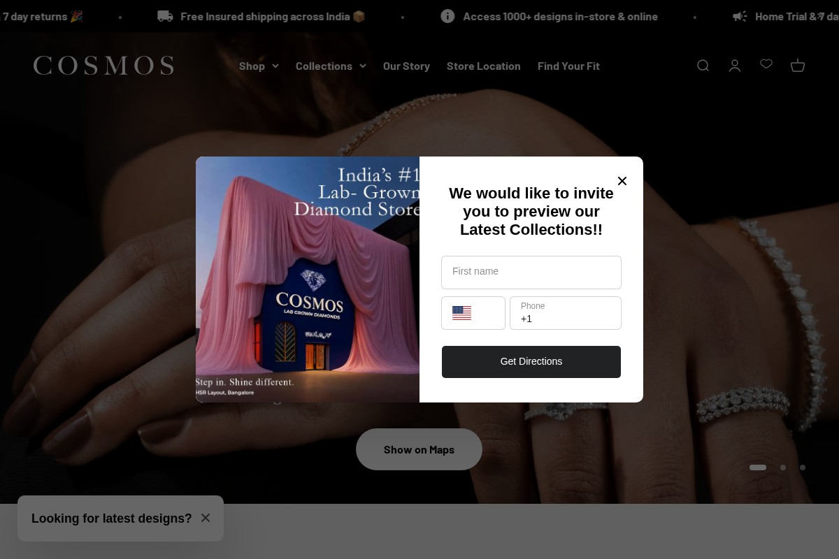Cosmos Diamonds homepage screenshot