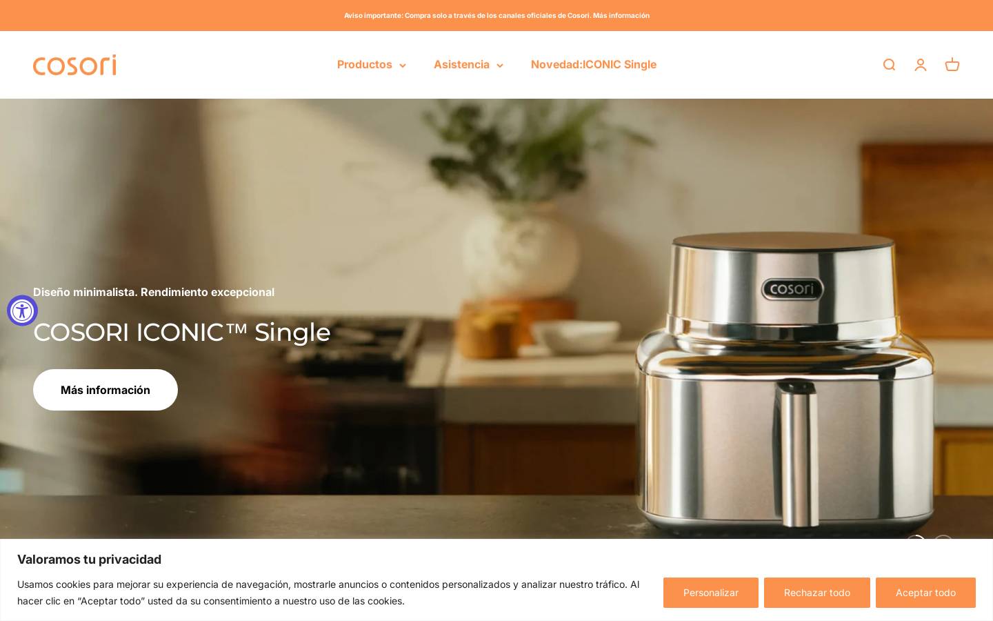 Cosori homepage screenshot
