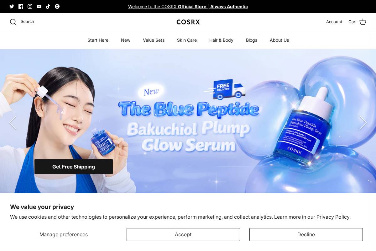Cosrx homepage screenshot