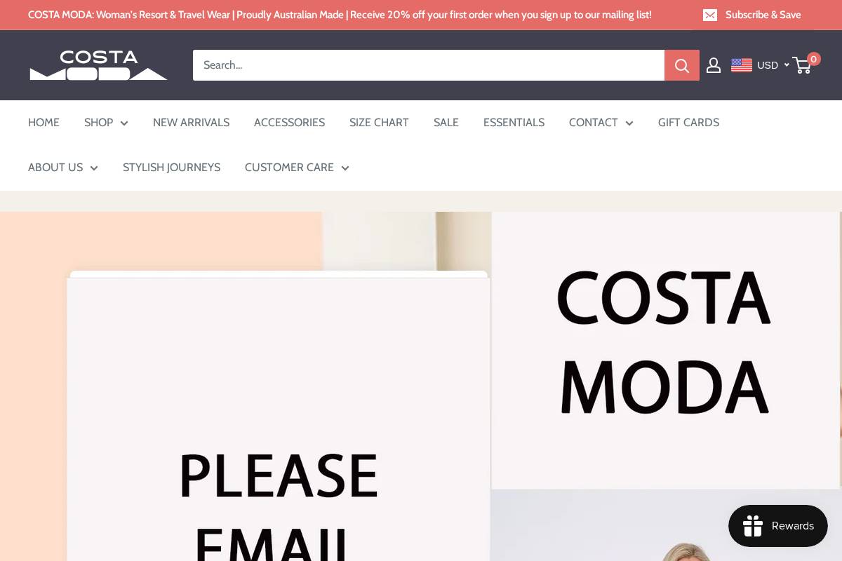 costamoda.com.au homepage screenshot