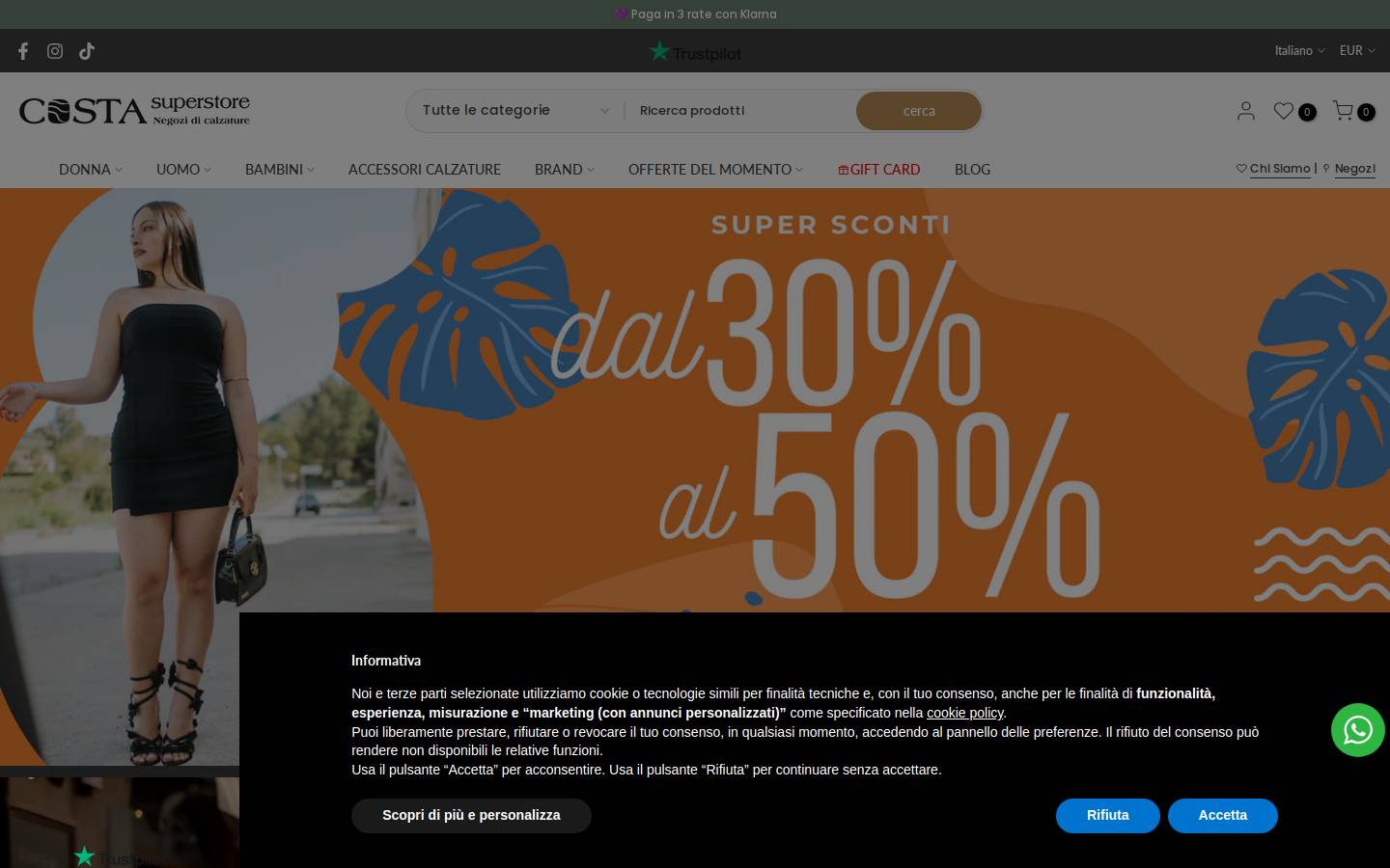 COSTA SUPERSTORE CALZATURE homepage screenshot