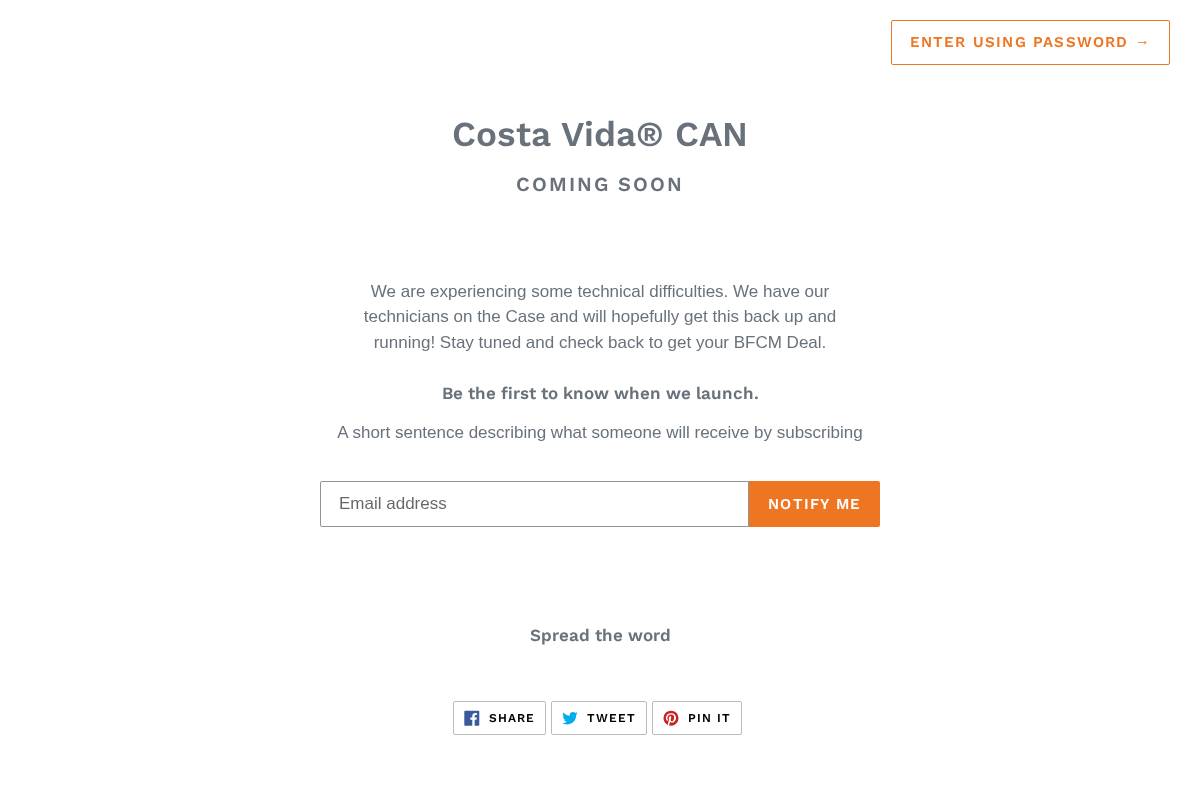 costavidagiftcards.ca homepage screenshot