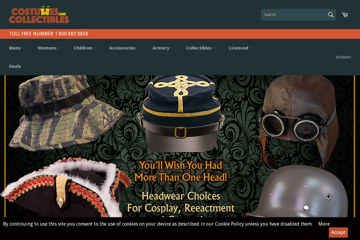 Costumes and Collectibles homepage screenshot