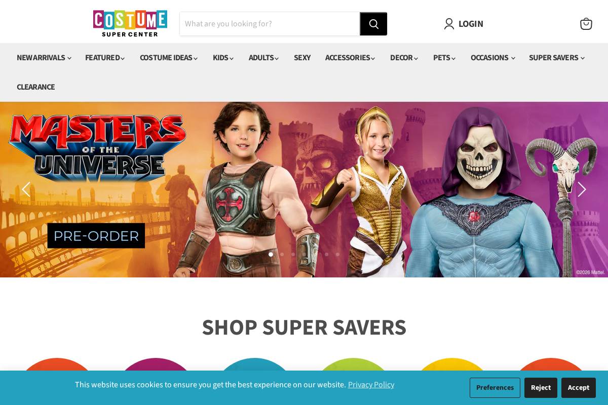 Costume SuperCenter homepage screenshot