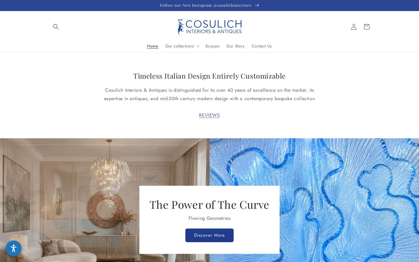 Cosulich Interiors & Antiques homepage screenshot