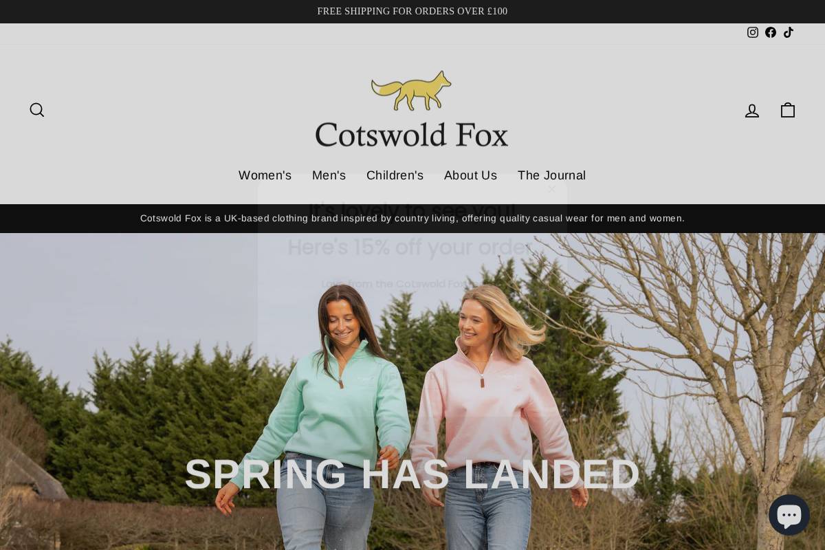 Cotswoldfoxclothing homepage screenshot