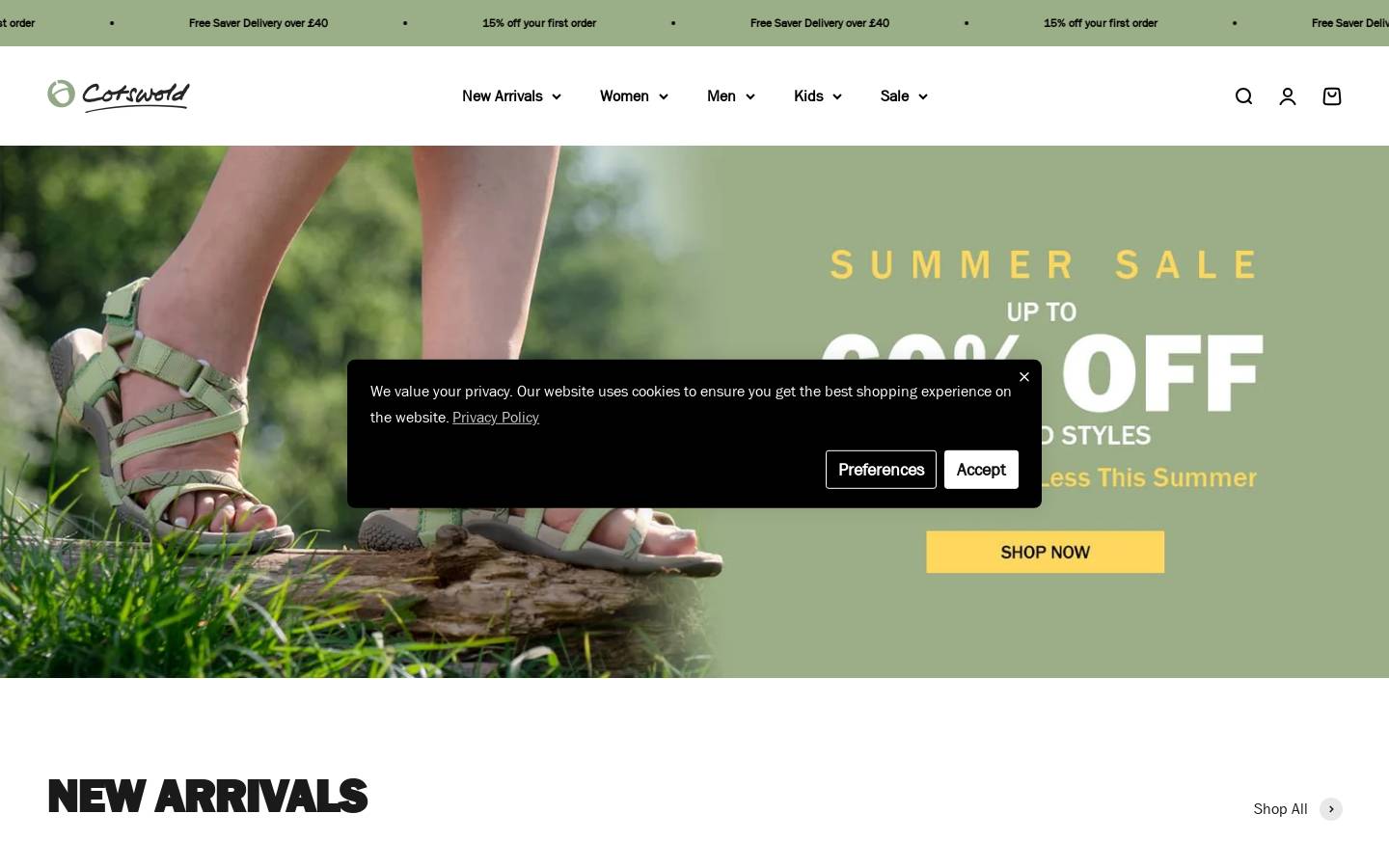 Cotswold shoes homepage screenshot