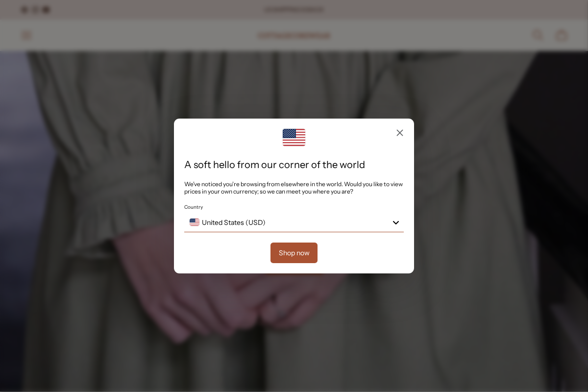 Cottagecorewear homepage screenshot