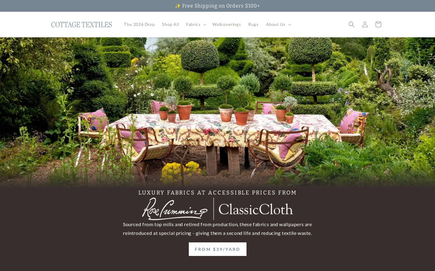 cottagetextiles.com homepage screenshot