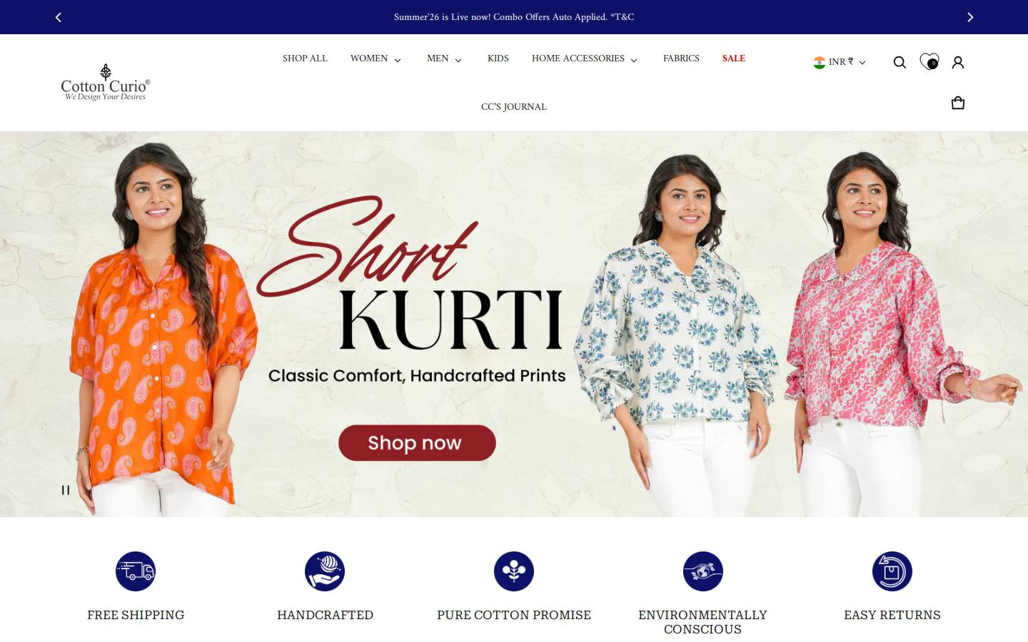 cottoncurio.com homepage screenshot