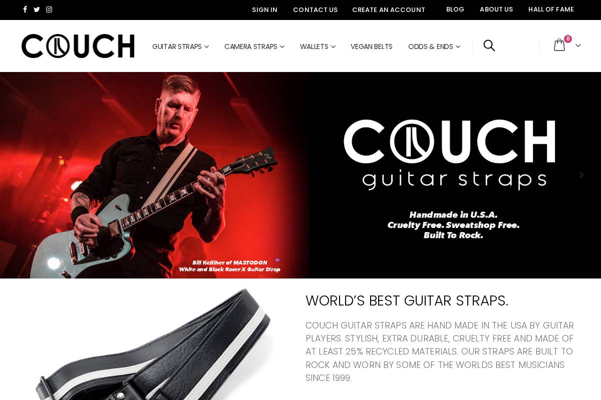 Couch Guitar Straps homepage screenshot