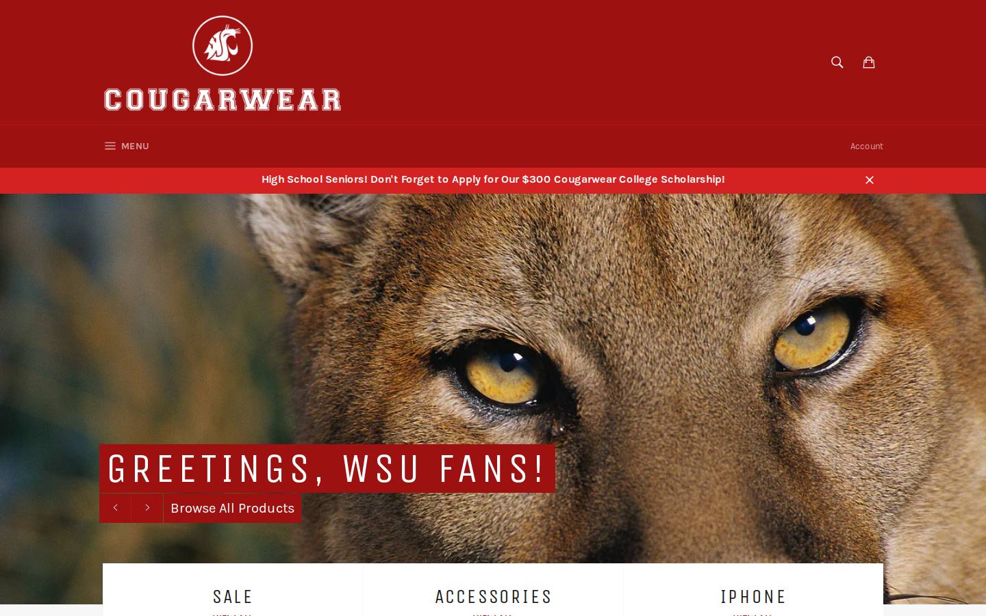 cougarwear.com homepage screenshot