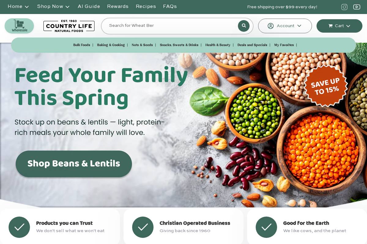 Country Life Natural Foods homepage screenshot