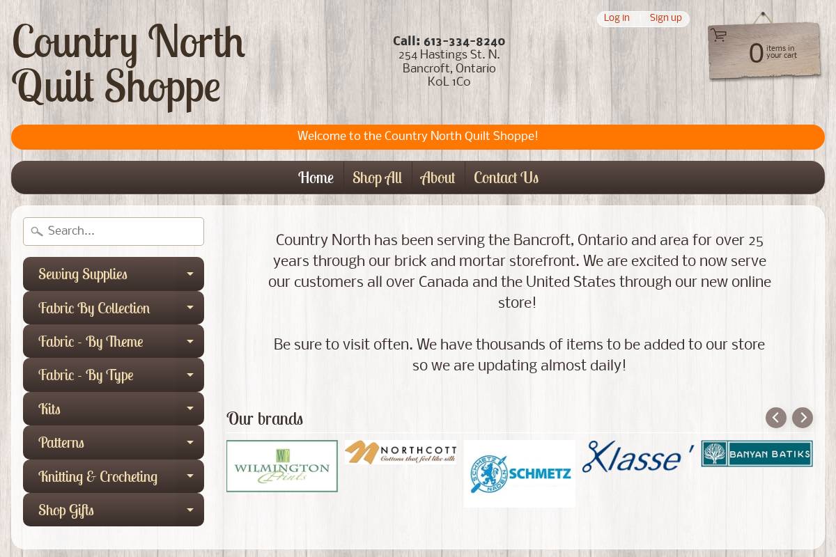 countrynorthquiltshoppe.ca homepage screenshot